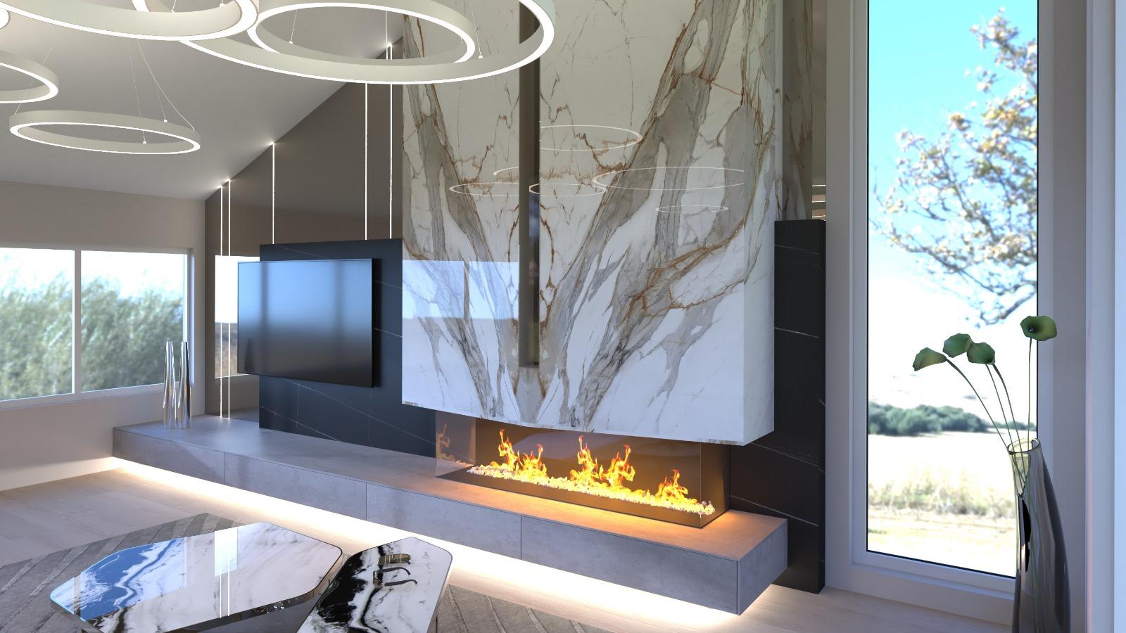 Large-format tile fireplace and contemporary interior from the corporate Blog